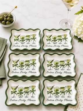 Rachel Zoe Set of 6 Cocktail Appetizer Plates Martini Melamine Extra Dirty
